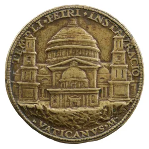 Bronze medal of Saint Peter’s basilica; pearled border