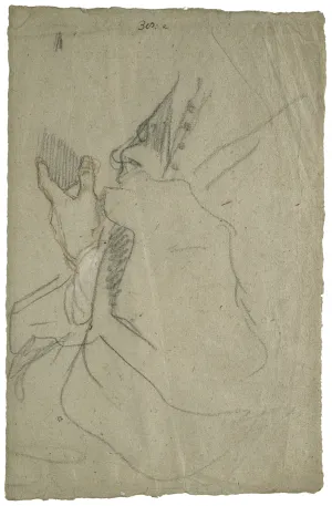 black and red chalk sketch in draped clothing