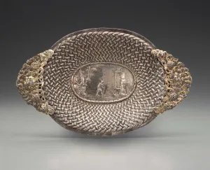 oval-shaped silver basket with handles