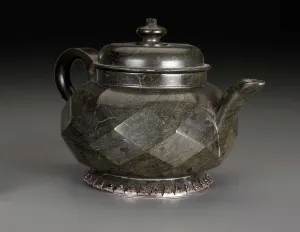 green, faceted hardstone teapot