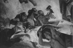 Detail photograph of a fresco depicting allegorical figures.