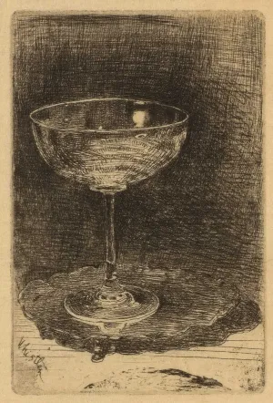 sketch of wine glass on circular tray