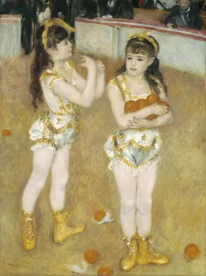 painting of two young female acrobats at the center of ring