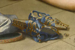 detail of blue and gold shoes from Cagnacci's "Repentant Magdalene"