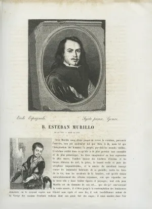engraving on paper of man in profile, framed in oval shape at top,  and young boy, with text