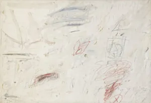 Oil painting with multi colored abstracted scribbles.