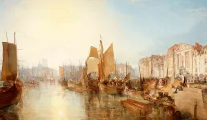 Masted ships at a harbor in a sunny day