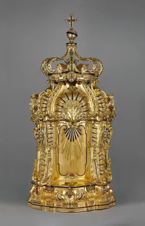 gold throne of eucharistic exposition encrusted with precious gems and stones