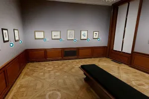 still of virtual tour of exhibition of drawings in gallery