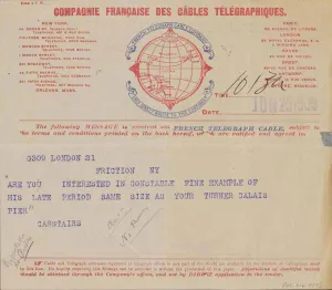 Cable reading "Are you interested in Constable fine example of his late period same size as your Turner Calais pier"