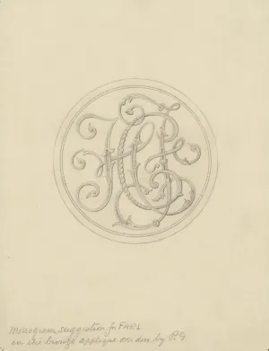 Sketch of a stylized monogram with the letters H-C-F