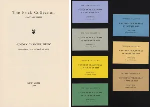 Concert program and multicolored tickets from The Frick Collection's 1938/39 concert season