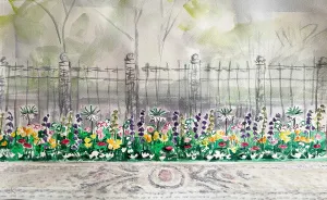 watercolor rendering of garden on Fifth Avenue