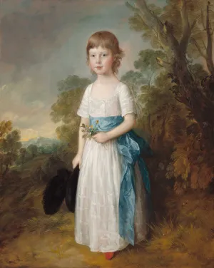 oil painting of young boy in white dress holding black hat