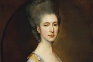 close up of painting of woman in semi profile 