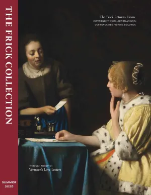 cover of Frick Member Magazine  2025, depicting woman handing a note to another woman