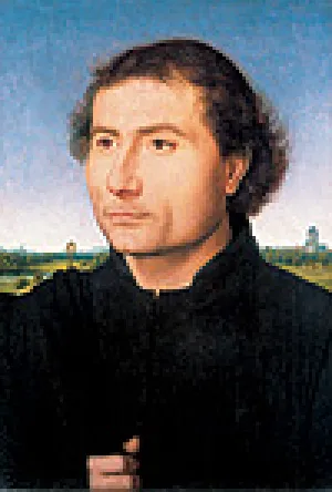 Painting of portrait of a man wearing black