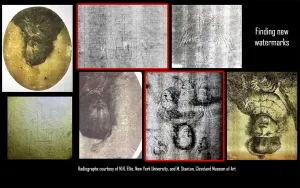 video still of screen at lecture full of various images and text reading finding new watermarks