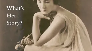 video still of What's Her Story, woman in black and white photo seated