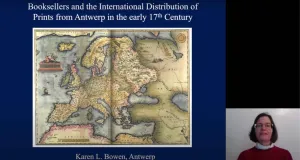 video still of Karen Bowen and map