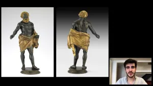 video still of Giulio Dalvit and sculpture front and back