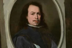 oil painting of long haired man within oval frame