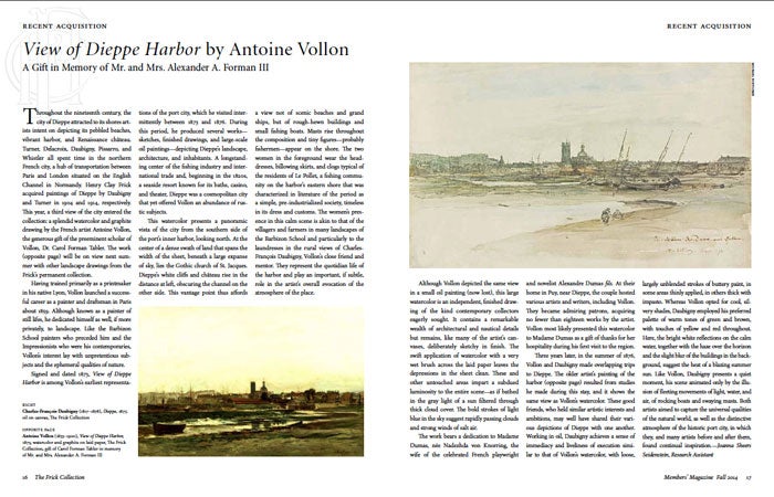 capture of article "View of Dieppe Harbor by Antoine Vollon" from Member's Magazine include two paintings of harbors